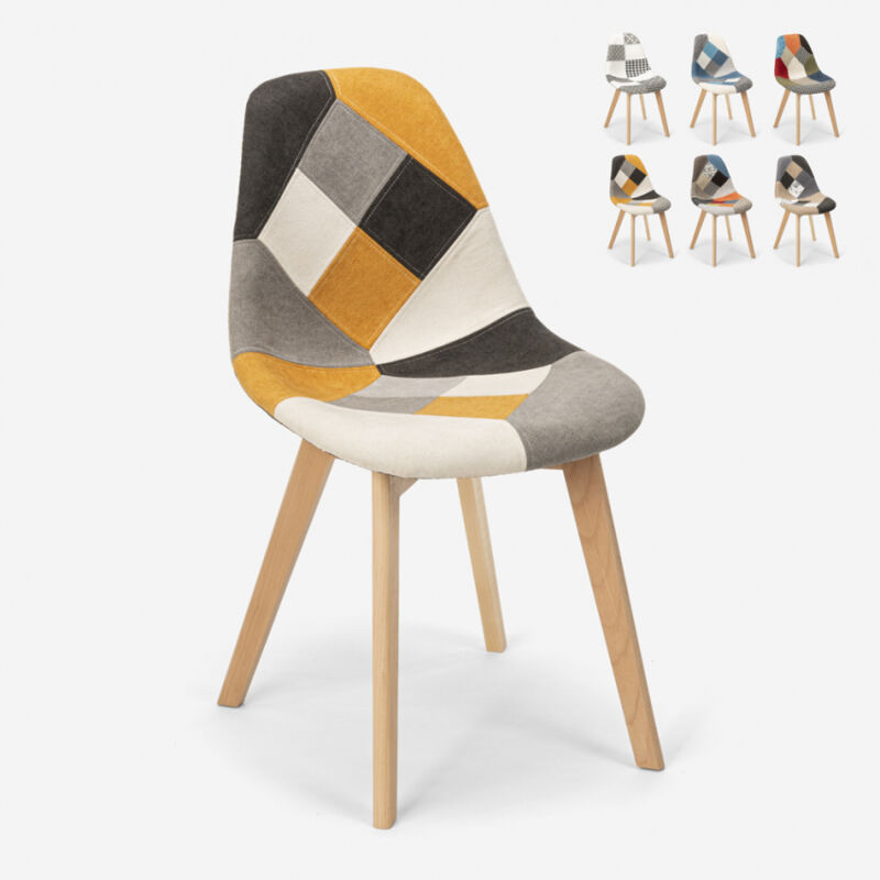 Ahd Amazing Home Design – Chaise patchwork scandinave en bois et tissu multicolore – Hauteur d'assise 43 cm – Ergonomique et confortable – Pour salle