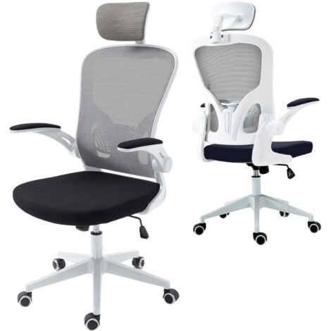 Sedia Direzionale da Ufficio 62x63x119/129 cm Ergonomica con Braccioli Pieghevoli Bianca e Nera