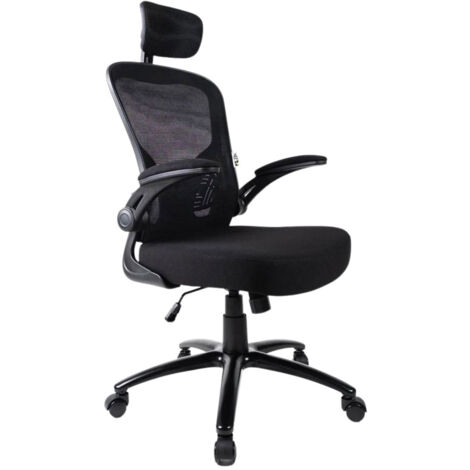 Sedia Direzionale da Ufficio 62x63x119/129 cm Ergonomica con Braccioli Pieghevoli Certificata EN1335 Nera