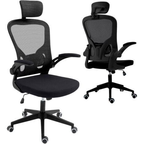 Sedia Direzionale da Ufficio 62x63x119/129 cm Ergonomica con Braccioli Pieghevoli Nera
