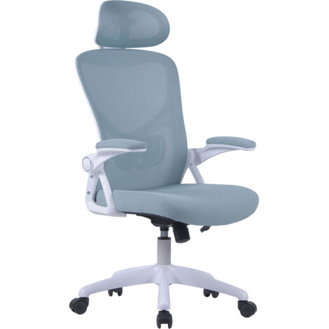 Sedia Direzionale da Ufficio 63x63x113-121 cm con Poggiatesta e Braccioli Basculanti Riverside in Nylon Azzurro e Bianco