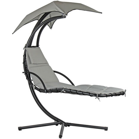 Sedia Dondolo Pensile Relax Chaise Longue con Tettuccio 190x105x205 cm Telly Ecrù