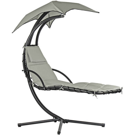Sedia Dondolo Pensile Relax Chaise Longue con Tettuccio 190x105x205 cm Telly Panna Scuro