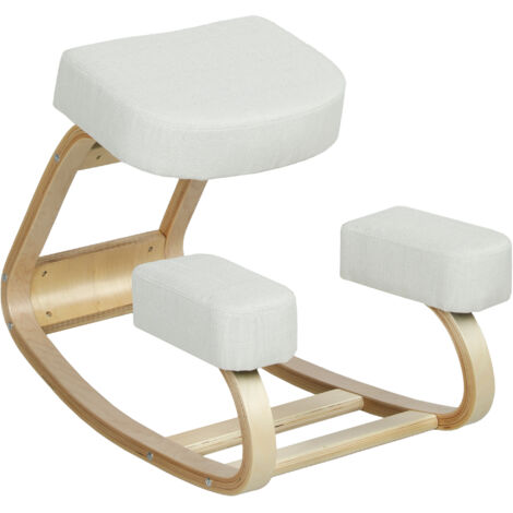 Sedia Ergonomica con Inginocchiatoio 51x69x58 cm in Legno di Betulla e Cuscini Crema