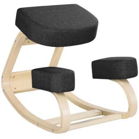 SEDIA ERGONOMICA CON INGINOCCHIATOIO IN LEGNO DI BETULLA E CUSCINO. 51X69X58CM. NERO