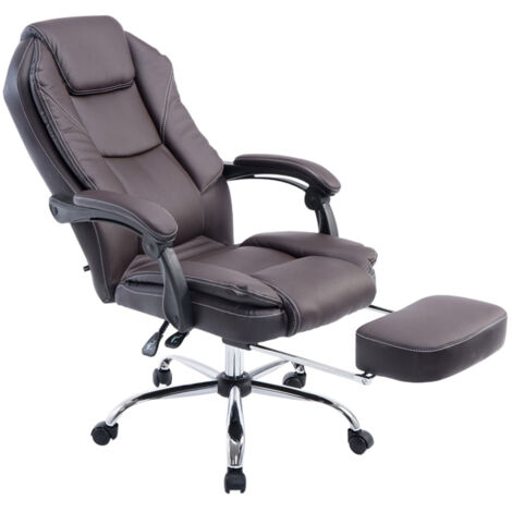 Sedia ergonomica da ufficio in materiale sintetico marrone con poggiapiedi e braccioli BUR10379