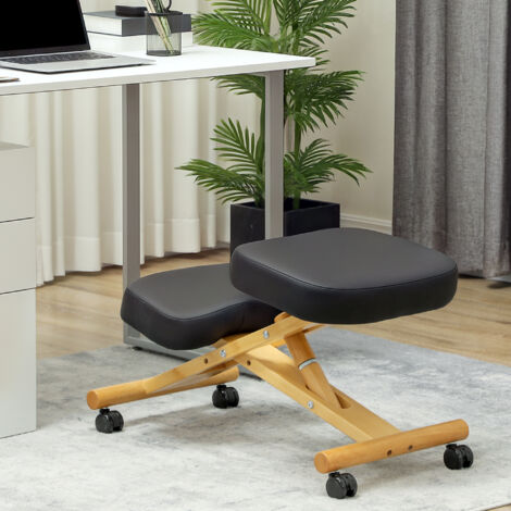 Sedia Ergonomica Inginocchiata con Altezza Regolabile, Sedia Ergonomica Posturale da Ufficio e Casa, Sgabello Ergonomico Inginocchiatoio in Legno con Rotelle, Nero