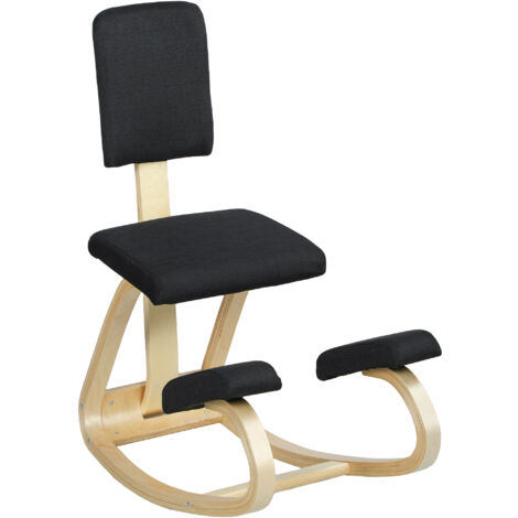 Sedia Ergonomica Inginocchiatoio con Schienale 51x84x93 cm in Legno di Betulla e Cuscini Nero