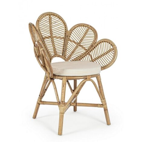 Sedia "Flores" con rattan, per arredo interno con braccioli, 77 x 62 x h 93 cm -Confezione da 1 pezzo