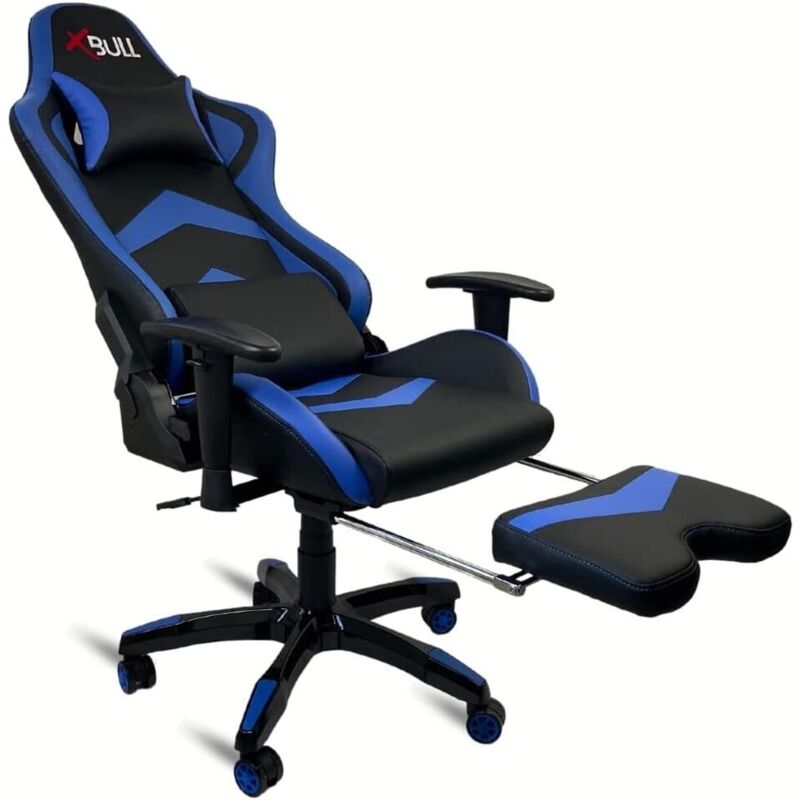 Piushopping - zik Sedia Gaming Ergonomica, Poltrona Ufficio Reclinabile, Poggiapiedi e Supporo Lombare -Blu e Nero - blue