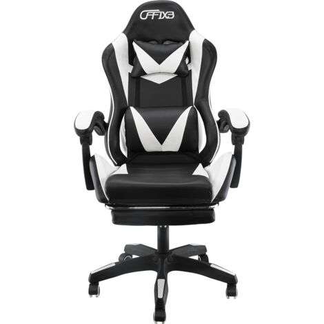Sedia Gaming con Poggiapiedi in Similpelle Bianco