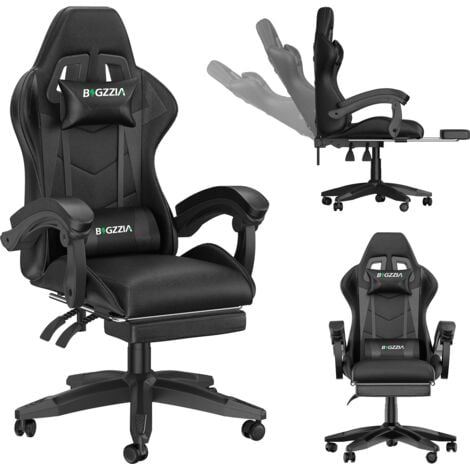 Sedia Gaming con Poggiapiedi Telescopico, bigzzia Sedia Girevole ergonomica, Sedie da gamer, Schienale Regolabile 90-155°, Racing sedia con Cuscino Lombare & Poggiatesta, Nero
