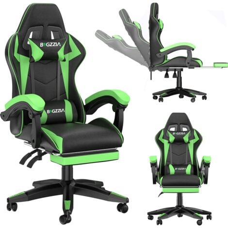 Sedia Gaming con Poggiapiedi Telescopico, bigzzia Sedia Girevole ergonomica, Sedie da gamer, Schienale Regolabile 90-155°, Racing sedia con Cuscino Lombare & Poggiatesta, Verde