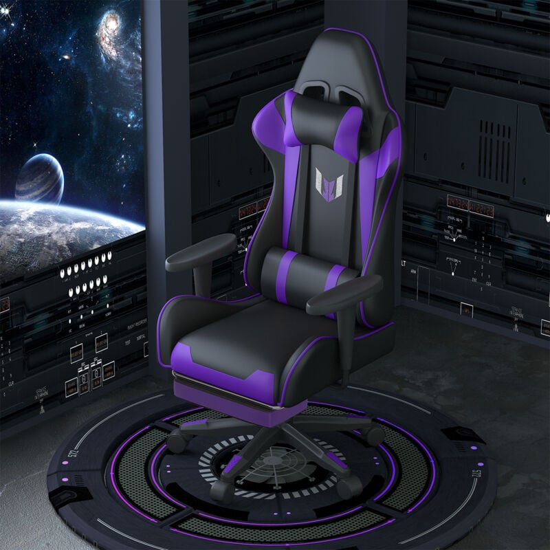 Sedia gaming Ergonomica Bigzzia Poltrona Gaming Reclinabile con Poggiapiedi Poggiatesta e Supporto Lombare - Viola