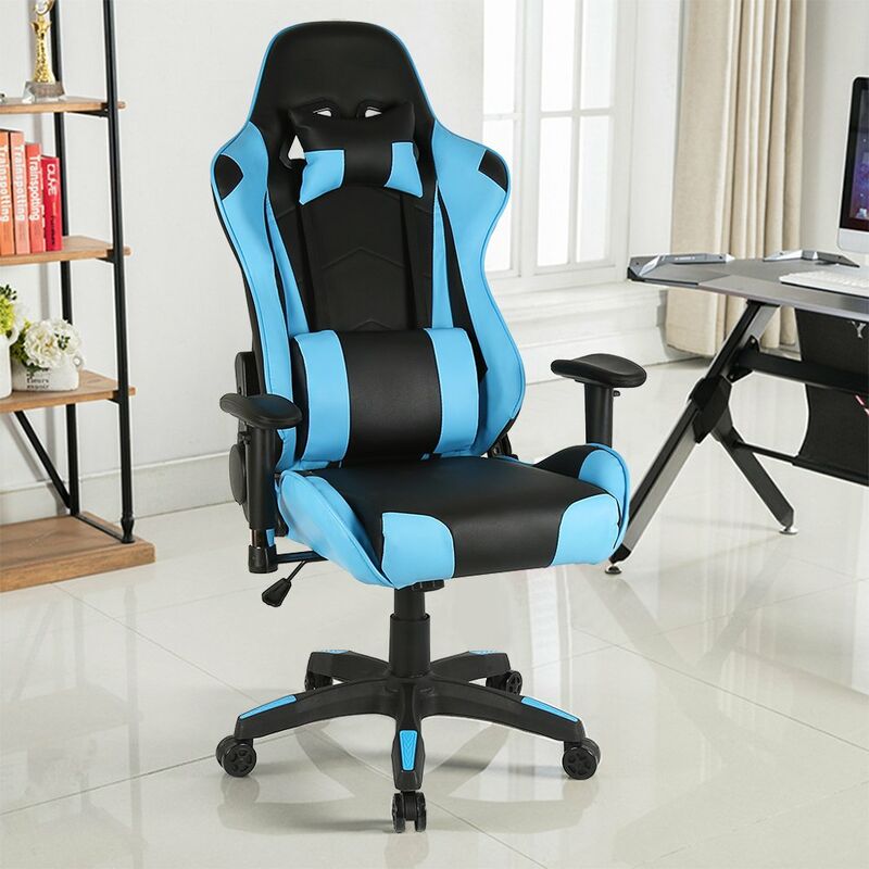 Bianco-2 Sedia Gaming Ufficio Computer Sedie da Girevole Ergonomica Poltrona di inclinazione Cuscino Lombare in Pelle PU