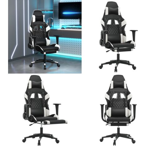Sedia Gaming Massaggiante Poggiapiedi Nero e Bianco Similpelle - Massaggio - Poggiapiedi