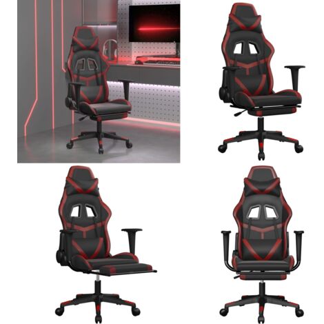 Sedia Gaming Massaggio Poggiapiedi Nero e Rosso Vino Similpelle - Massaggio - Poggiapiedi