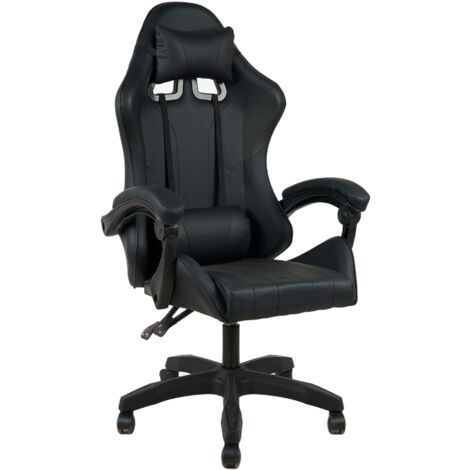 Sedia Gaming Professionale SimilPelle Reclinabile Con Braccioli Poltrona Ufficio Regolabile in Altezza Pistone Gas,Cuscino Poggiatesta E Lombare Gamer Nero