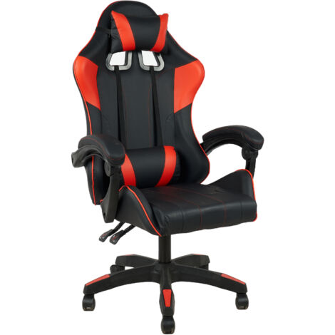 Sedia Gaming Professionale SimilPelle Reclinabile Con Braccioli Poltrona Ufficio Regolabile in Altezza Pistone Gas,Cuscino Poggiatesta E Lombare Gamer Rosso