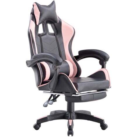 Sedia gaming rosa e nera con poggiapiedi estraibile