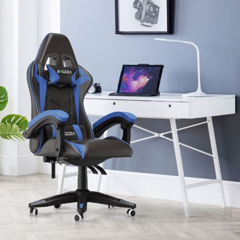 Sedia Gaming, Sedia da Gioco, Bigzzia Sedia Ufficio Ergonomica con Schienale Regolabile, Poggiatesta e Supporto Lombare, Blu