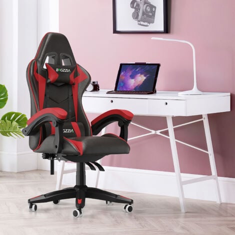 Sedia Gaming, Sedia da Gioco, Bigzzia Sedia Ufficio Ergonomica con Schienale Regolabile, Poggiatesta e Supporto Lombare, Rosso