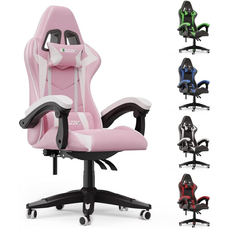 Bigzzia - Sedia Gaming, Sedia Girevole ergonomica, pu Poltrona Racing (Bianca) (Rosa) - Rosa