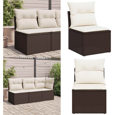 Sedia Giardino Senza Braccioli con Cuscini Polyrattan Marrone - Sedia senza braccioli - Cuscino per seduta