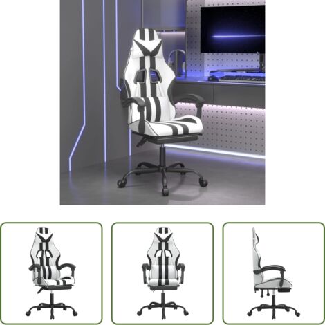 Sedia girevole -  Sedia da Gaming Girevole Poggiapiedi Bianco e Nero Similpelle