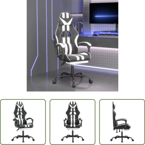 Sedia girevole -  Sedia da Gaming Girevole Poggiapiedi Nero e Bianco Similpelle