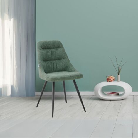 Sedia imbottita Cascade tessuto colore verde e gambe in metallo nero