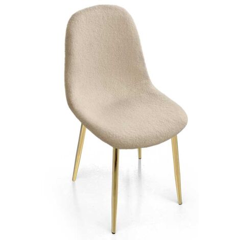 SEDIA IMBOTTITA TEDDY IN TESSUTO BEIGE CON GAMBE ORO 44X48X88 CM