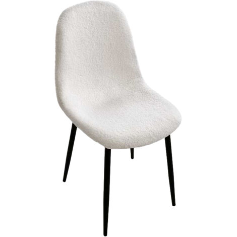 SEDIA IMBOTTITA TEDDY IN TESSUTO BIANCO CON GAMBE NERE 44X48X88 CM