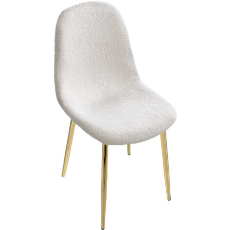 SEDIA IMBOTTITA TEDDY IN TESSUTO BIANCO CON GAMBE ORO 44X48X88 CM