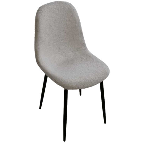 SEDIA IMBOTTITA TEDDY IN TESSUTO GRIGIO CON GAMBE NERE 44X48X88 CM
