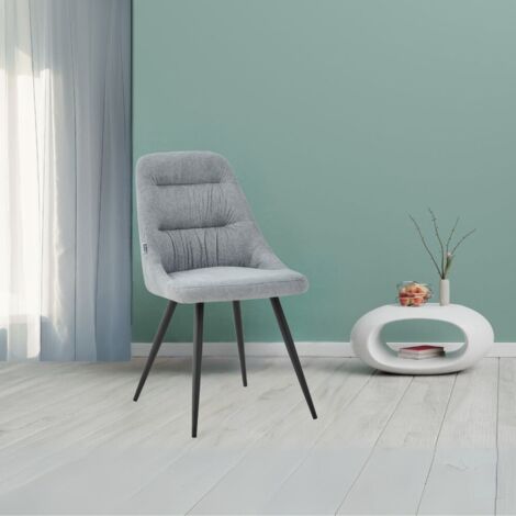 Sedia imbottita tessuto colore grigio chiaro e gambe in metallo nero - Cascade