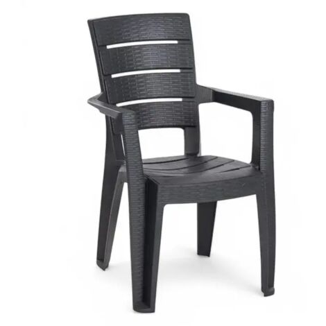 Sedia impilabile con braccioli Ayder in plastica effetto rattan  56x44x89 cm  Colore antracite