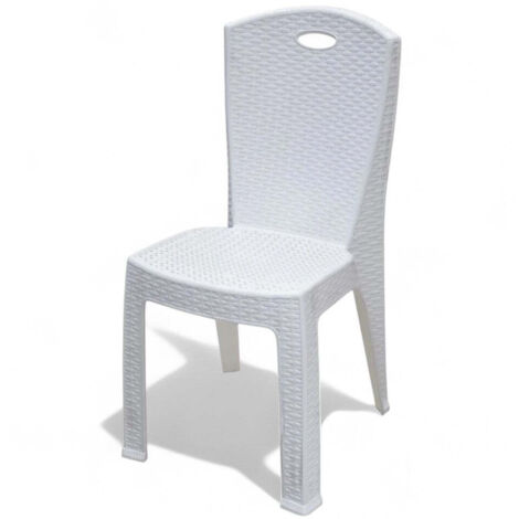 Sedia impilabile da interno ed esterno giardino in resina effetto rattan bianca senza braccioli Roma