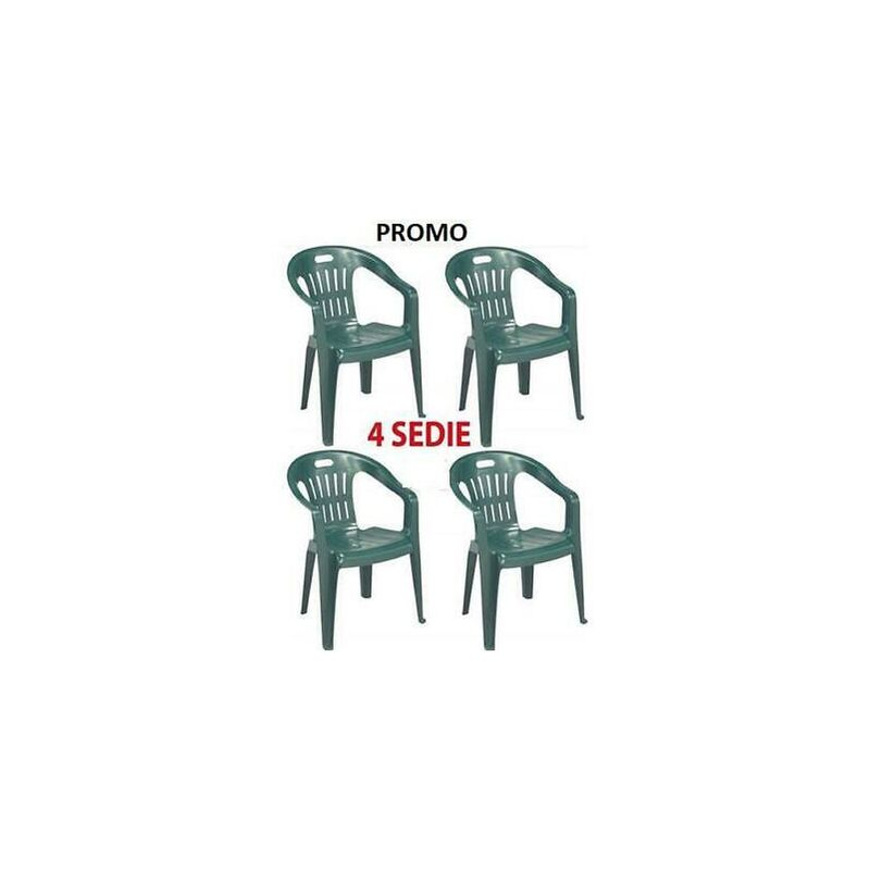 4 sedie poltrona in resina piona verde impilabili cm56x55xh78 arredo giardino