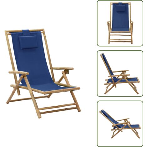 Sedia in Bambù - vidaXL Sedia Relax reclinabile Blu Marino in Bambù e Tessuto - Sedia Pieghevole