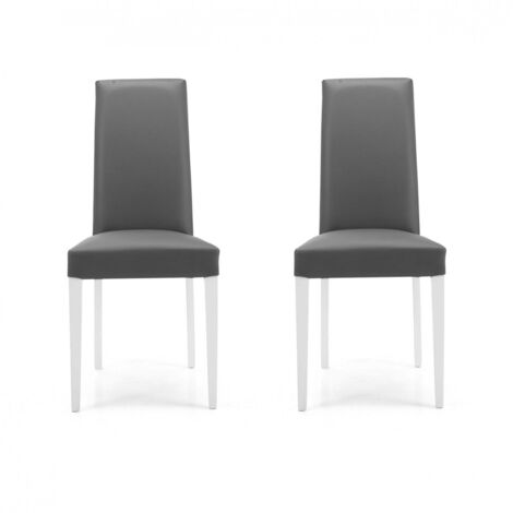 Sedia in ecopelle ANTRACITE con gambe verniciate BIANCO mod. DENVER Set da 2 pezzi