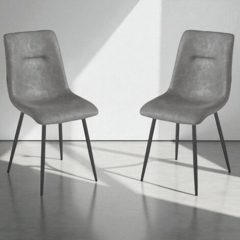 Sedia in ecopelle Grigio Scuro con gambe in metallo Nero - LILY 2 sedie