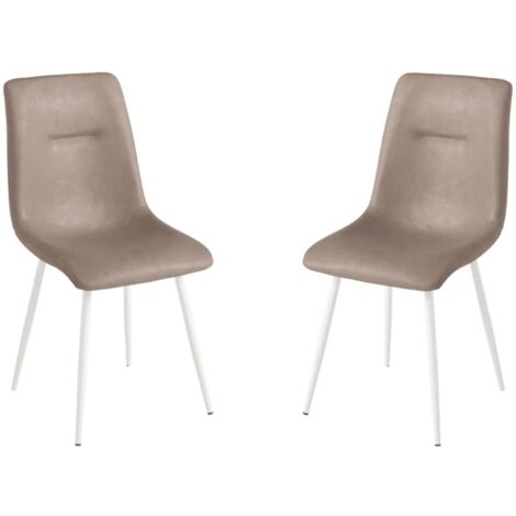 Sedia in ecopelle Tortora con gambe in metallo Bianco - LILY 2 sedie