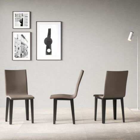 Sedia in ecopelle Tortora gambe coniche antracite - ARMIDA SET 2 PEZZI