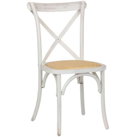 WS DESIGN Sedia in Legno Cross Back Bianco Antico Retrò Pub Seduta Paglia Pompei