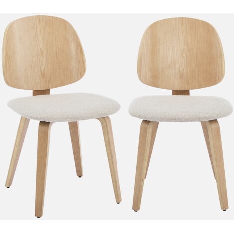 Sedia in legno curvato e bouclé, set di 2