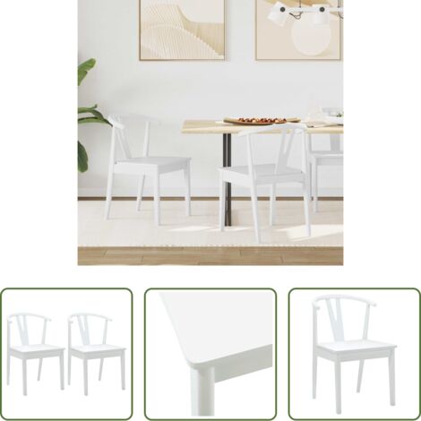 Sedia in legno di gomma -  Sedia da pranzo 2 pcs Bianco e Bianco Legno di gomma solido
