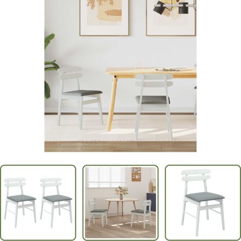 Sedia in legno di gomma -  Sedia da pranzo 2 pcs Bianco e Grigio Legno di gomma solido