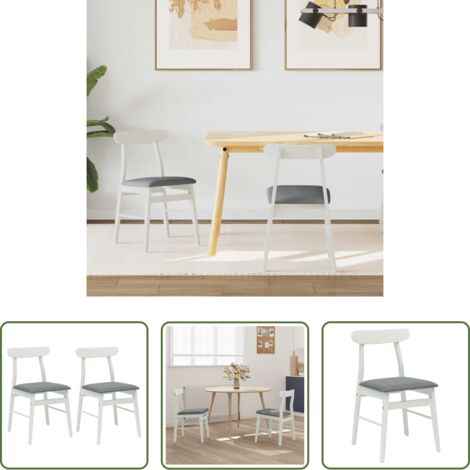 Sedia in legno di gomma -  Sedia da pranzo 2 pcs Bianco e Grigio Legno di gomma solido