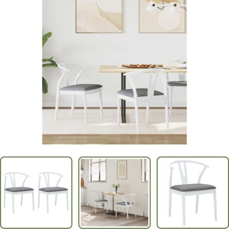 Sedia in legno di gomma -  Sedia da pranzo 2 pcs Bianco e Grigio Legno di gomma solido